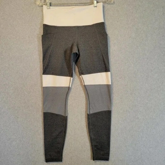 ATHLETA Womens Crop Leggings Size Small Gray/White RN #54023 Side Pockets EUC - Picture 1 of 12